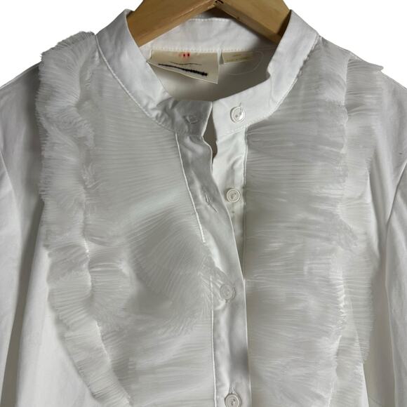 Maeve Anthropologie White Tulle-Trimmed Buttondown Long Sleeve Blouse Size Small - Picture 7 of 14